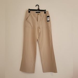 Tommy Hilfiger Women Sz 2 Tan Flare Leg Casual Chambray Pants Jeans Lightweight